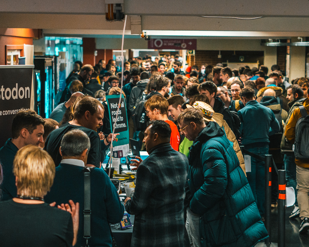 Crowd at FOSDEM 2024, a free software conference in Brussels