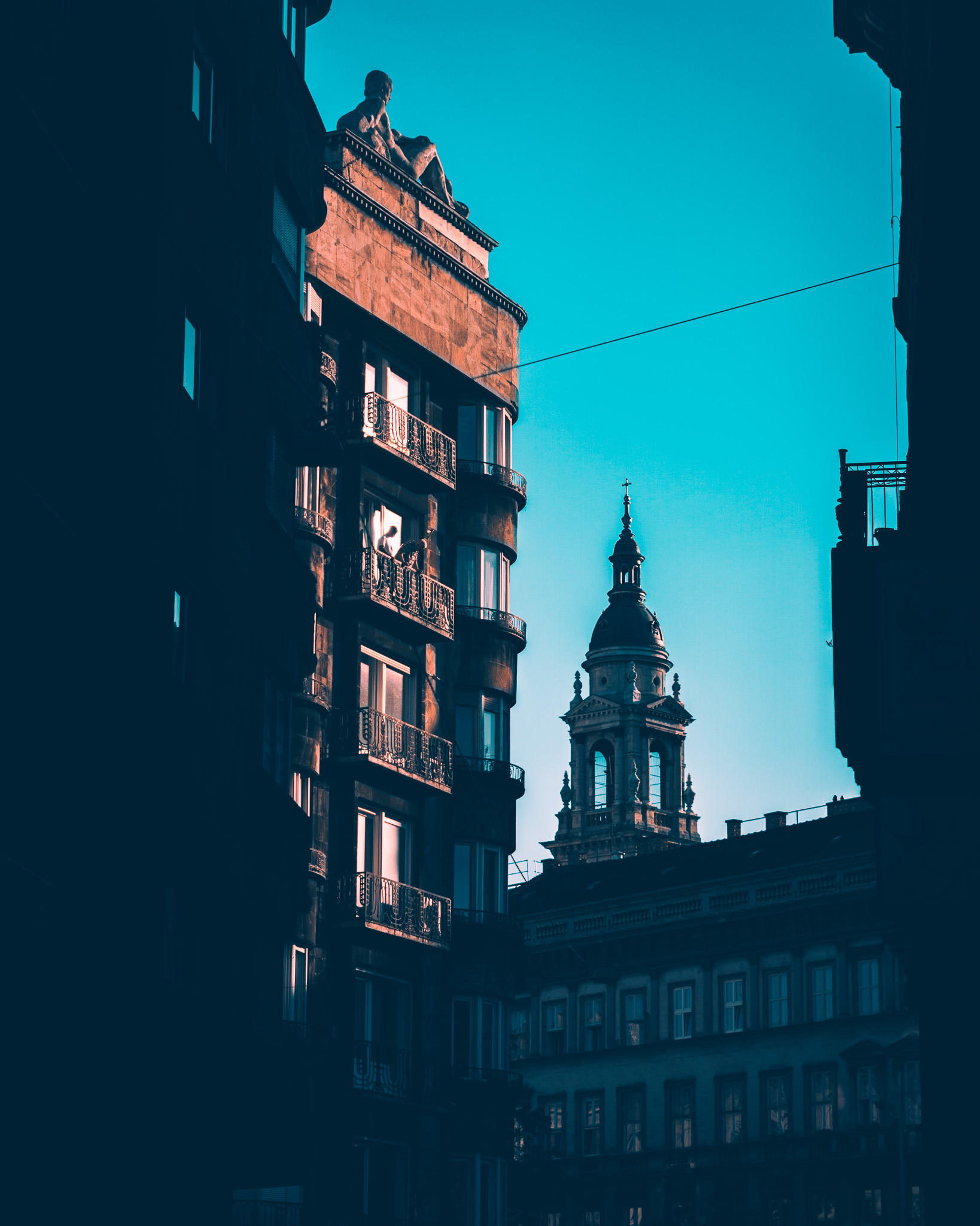 Sunset lighting up the side of a building