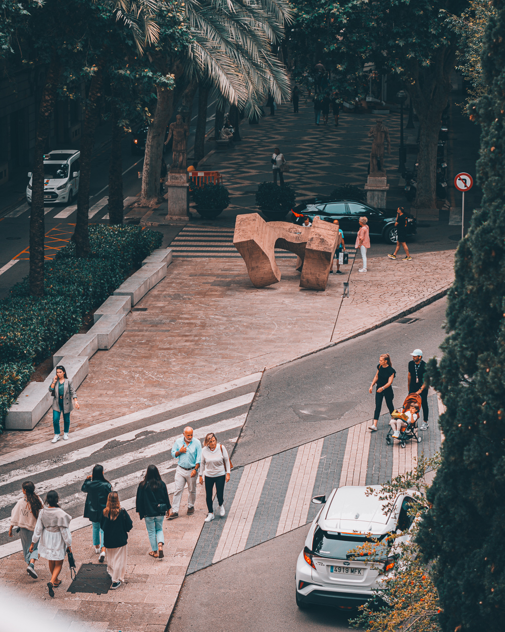 View from above of a busy intersection