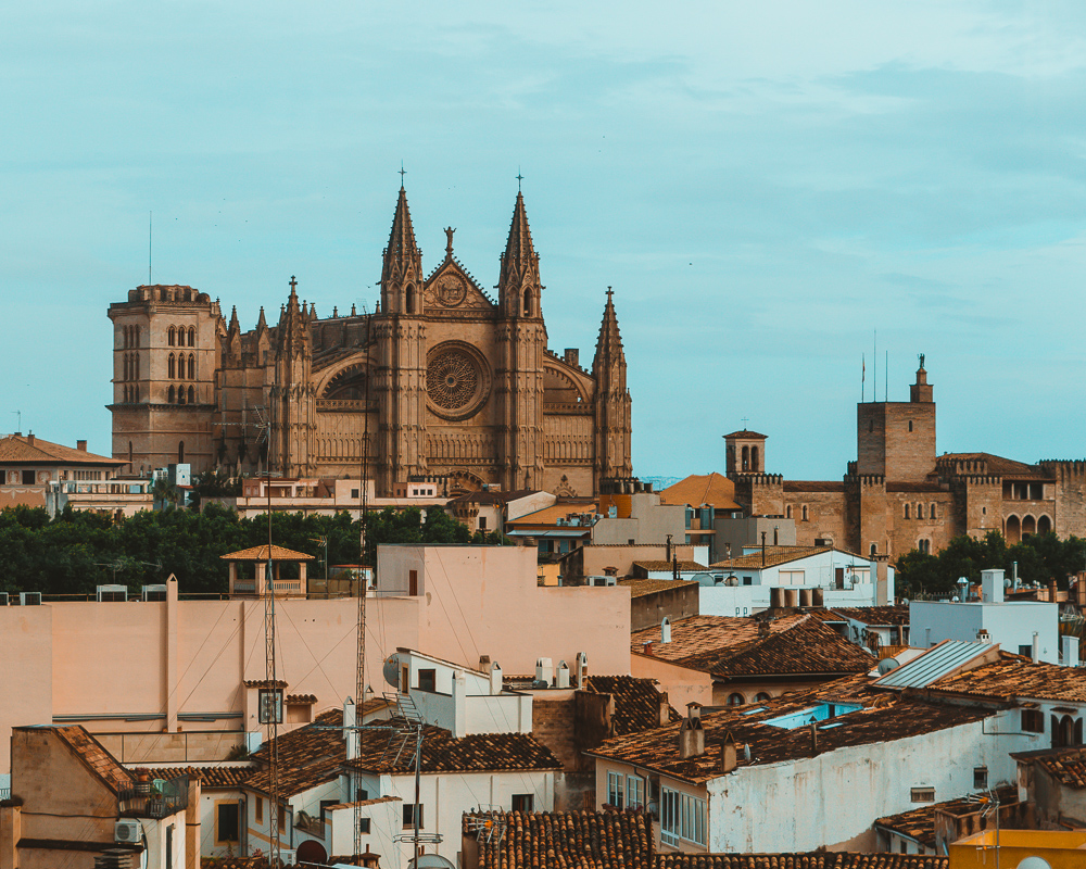 Cathedral of Santa Maria of Palma in the background of rooftops