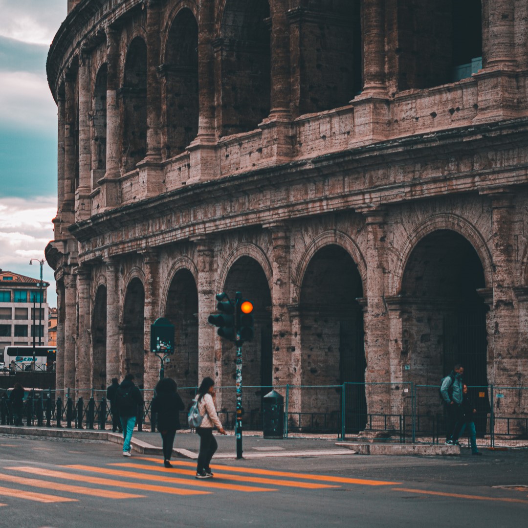 Road crossing in front of the Colosseum